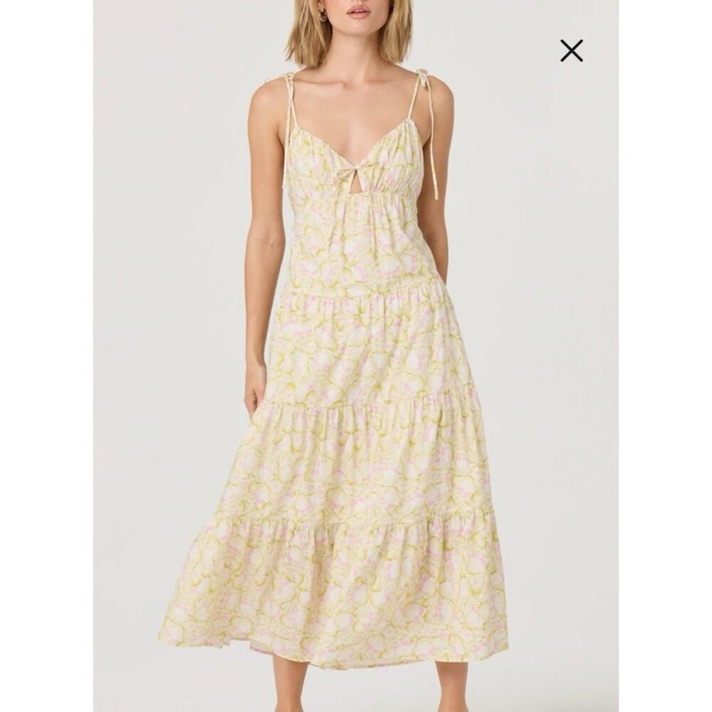 ASTR the Label Tie Strap Tiered Maxi Dress Pink Green Floral, Women's Small $128 - Picture 2 of 15